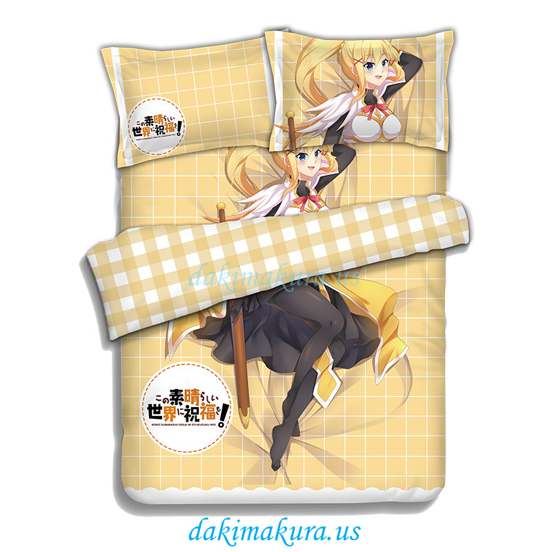 Darkness -KonoSuba Anime 4 Pieces Bedding Sets,Bed Sheet Duvet Cover with Pillow Covers